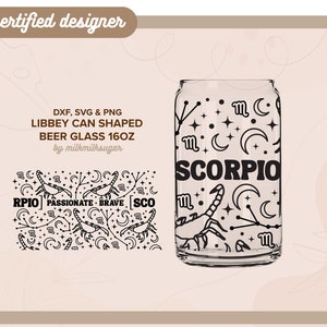 SCHORPIOEN | astrologie, sterrenbeeld svg libbey 16oz bierblikje glas svg knippen wrap-bestand, svg wrap-bestanden voor cricut, inclusief png, svg en dxf