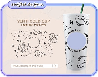 PISCES ⟡ Seamless Wrap ⟡ SVG for Sbux Cup ⟡ Reusable  ⟡ png ⟡ dxf ⟡ SVG Files For Cricut ⟡ Silhouette ⟡ Download ⟡ Zodiac Horoscope