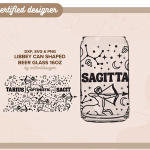 SCHÜTZE | Astrologie, Sternzeichen svg libbey 16 Unzen Bierdose Glas svg cut wrap Datei, svg wrap-Dateien für Cricut, enthält png, svg & dxf
