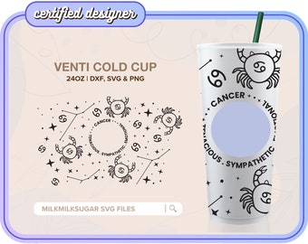 CANCER ⟡ Seamless Wrap ⟡ SVG for Sbux Cup ⟡ Reusable  png dxf ⟡ SVG Files For Cricut ⟡ Silhouette ⟡ Download ⟡ Zodiac Horoscope