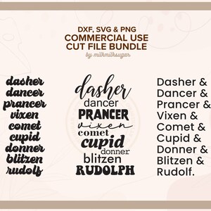 REINDEER NAMES BUNDLE ⟡ Urlaub Weihnachten Zitat Schneidedateien für Cricut, Silhouette oder Sublimation, svg dxf png Clipart für kommerzielle Nutzung