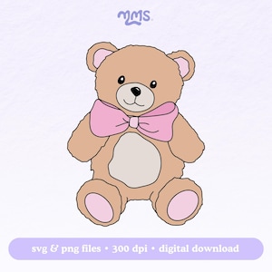 File di taglio SVG di orsacchiotto rosa per Cricut, file SVG di orsacchiotto, file SVG di fiocco rosa per adesivi, segnalibri, magliette, tazze Libbey e portachiavi