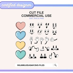 BOUW JE EIGEN Retro Heart Svg voor Cricut & Silhouette, Vintage Heart Character Svg, Groovy Svg, Retro Valentines Svg, Candy Heart Svg