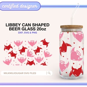 VALENTIJNSDAG SVG wrap voor Libbey 20oz blikje glas, harten Libbey glas Svg, engel en duivel Libbey gesneden bestand Dxf Png Svg | Beste vijanden