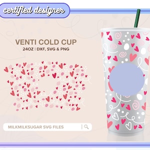 LOVEY DOVEY Super Seamless™ Sbux Venti Cup Wrap ⟡ svg png dxf ⟡ Fichier personnalisé ⟡ Cricut ⟡ Silhouette Téléchargement Saint Valentin