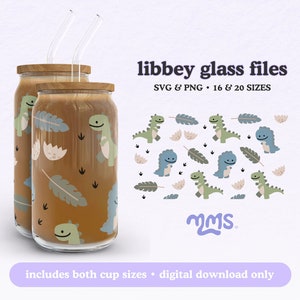 Libbey 16オンス、20オンス缶用恐竜SVGラップ、かわいい恐竜SVG、恐竜ラップ、ベビー恐竜、Trexビール缶 | Doting Dinosaurs