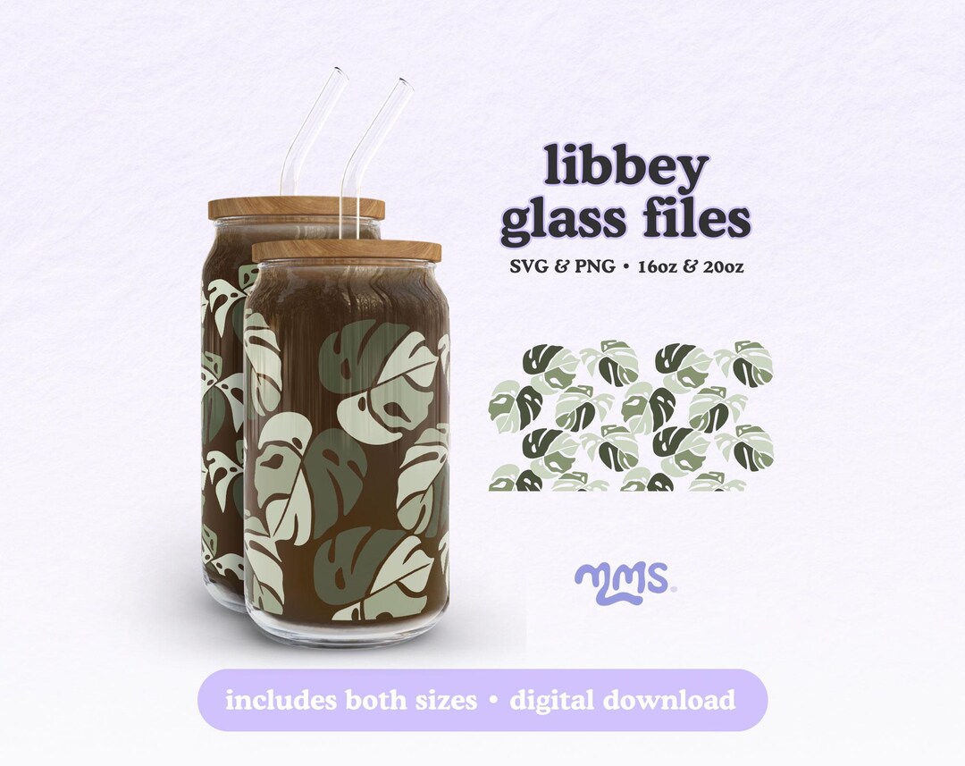 Monstera Leaf Libbey Wrap SVG PNG, Tropical Spots Leaf Glass Can Wrap ...