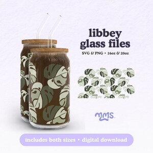 Monstera Leaf Libbey Wrap SVG PNG, tropische vlekken blad glas kan wrap, 16oz 20oz Libbey Cup-bestand voor plant- of tuinliefhebber