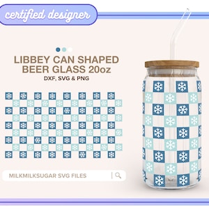 Emballage SVG motif damier pour verre de canette Libbey 20 oz, fichiers coupe rétro pour Cricut, damiers rétro, Svg Noël rétro | Chutes de neige