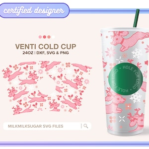 Cane di Natale in formato SVG per tazze fredde Sbux Venti da 24 oz, Natale per animali domestici in formato SVG, Bassotto in formato SVG, File di taglio DXF PNG in formato SVG / Bassotto nella neve