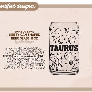 STIER | astrologie, sterrenbeeld svg libbey 16oz bierblikje glas svg knippen wrap-bestand, svg wrap-bestanden voor cricut, inclusief png, svg en dxf