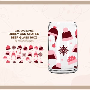 WINTERBEANIES ⟡ vakantie kerst svg-bestand beker wrap voor libbey 16oz bierblikje glas, inclusief svg dxf png-bestanden voor de Cricut en Silhouette