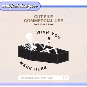 WISH you WERE HERE Svg Cut File For Cricut or Silhouette, Halloween Quote Svg, Funny Skeleton Svg, Funny Halloween Svg, Sublimation file