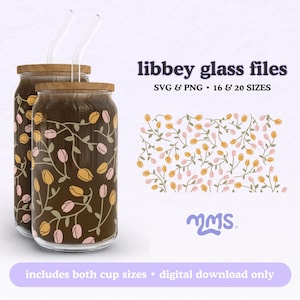 TULPVERWINDING | lentebloemen svg-bestand voor Libbey 16oz bierblikje glas svg knippen wrap-bestand, wrap-bestanden voor de cricut, inclusief png, svg en dxf