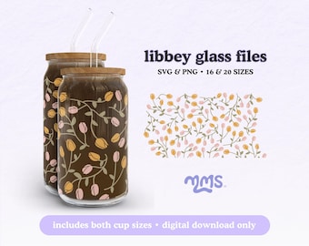 TULIPÁN ENREDADO / flores de primavera archivo SVG para Libbey 16 oz lata de cerveza vidrio SVG corte envoltura archivo, archivos de envoltura para Cricut incluyendo PNG SVG y DXF