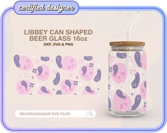 CUTE GHOST SVG For Libbey 16oz Can Glass, Retro Halloween Svg, Skull & Ghost Svg Pattern, Cricut Cut File Including Dxf, Png, Svg | Boo Casa