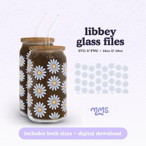 Madeliefjes Libbey Wrap SVG PNG, Daisy Flower Glass kan ontwerp omwikkelen, 16oz 20oz Libbey Cup-bestand, zomer bloemmotief