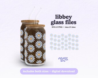 Daisies Libbey Wrap SVG PNG, Daisy Flower Glass Can Wrap Design, 16oz 20oz Libbey Cup File, Summer Floral Pattern