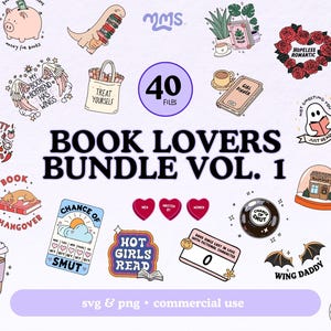 Bundle de cliparts PNG Svg pour les amoureux des livres, fichiers découpés pour Cricut, lecture livresque png pour autocollants, signets, chemises, tasse Libbey, porte-clés | Tome 1