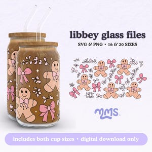 Gingerbread Man Libbey 16oz and 20oz Can Glass Wrap, Beer Can Christmas Svg, Gingerbread House Libbey, Winter Baking Svg | Sparkle
