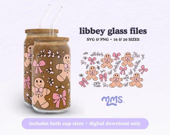 Gingerbread Man Libbey 16oz and 20oz Can Glass Wrap, Beer Can Christmas Svg, Gingerbread House Libbey, Winter Baking Svg | Sparkle
