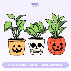 Kürbis geschnitten Datei für Cricut, Halloween Pflanze Clipart Png für Aufkleber, Lesezeichen, T-Shirts, Libbey Tassen & Schlüsselbund | 2 Kürbis Pflanzgefäße