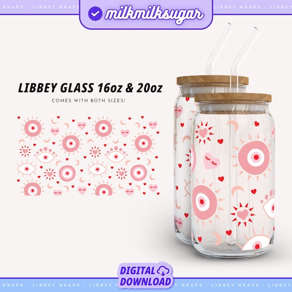 EVIL EYE ⟡ turkish valentines day libbey 16oz beer can glass svg cut wrap file, svg wrap files for cricut, protect your energy, magic eye