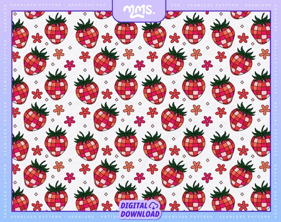 Disco Strawberry Fruit Pattern File For Sublimation or Printing, Seamless Fruit Design, Strawberry Pattern Png, Y2K Sublimation Png Pattern