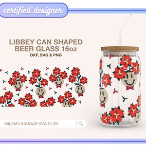 GINGERBREAD POINSETTIA SVG wrap voor Libbey 16oz blikje glas, kerst Svg, koekjes Svg, dxf, png & Svg | Peperkoekplanter