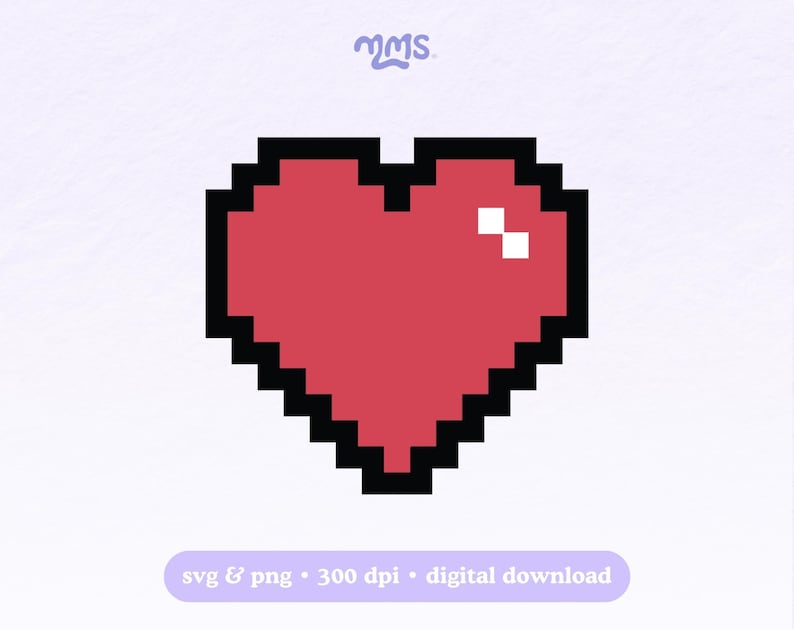 Love Games Svg Png File, Pixel Heart Graphic Design, Retro Gamer Love Icon, Cute Micro Digital Heart Art image 1