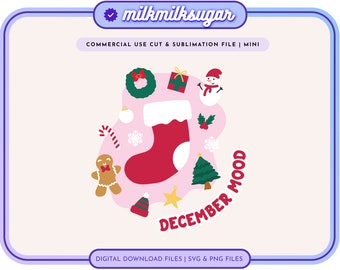 Archivo de corte SVG "DECEMBER MOOD" para Cricut o Silhouette, SVG navideño adorable, cita navideña, SVG de diseño navideño adorable, cita de invierno, SVG de invierno