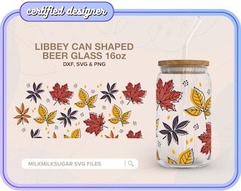 FALL LEAVES ⟡ autumn fall halloween libbey 16oz can shaped glass svg file cup wrap / svg, dxf & png cut file for Cricut and Silhouette Cameo