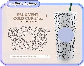 GLEEFUL GHOSTS ⟡ ghost svg, halloween svg, fall svg, Sbux venti svg cut wrap file, svg wrap files for cricut & silhouette bundle