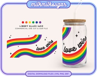 PRIDE SVG For Libbey 16oz Can Glass, Gay Pride Svg, Lgbtq+ svg Pattern, Rainbow Svg, Cricut Cut Files Including Dxf, Png & Svg | Love Wins