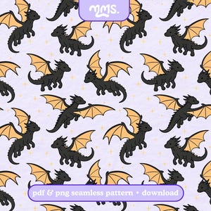 Flying Dragons Seamless Pattern Png Pdf, Fantasy Bookish Repeatable Design Download, Romantasy Book Pattern For Printing & Sublimation
