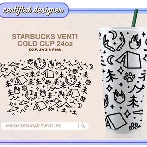 SVG DE ACAMPAMENTO para Copo Frio Venti Sbux sem Logotipo, Vida em Acampamento para Copo de 24 oz, SVG de Aventura, SVG de RV, Arquivos de Corte Cricut para Fogueira | Em Tendas
