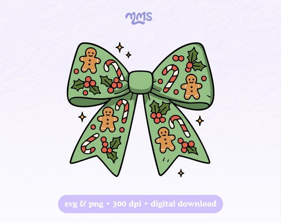 Gingerbread Retro Christmas Bow SVG | Cute Holiday PNG Clipart | Festive Bow Download For Stickers, Bookmarks, Tshirts, Cups & Keychains