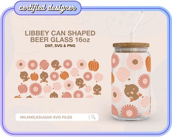 TURKEY TIME ⟡ fall, thanksgiving svg file cup wrap for libbey 16oz beer can glass, includes svg dxf png cut files for Cricut and Silhouette