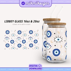 EVIL EYE SVG für Libbey 16 Unzen Dosen Glas, türkisch/Hamsa svg, Evil Eye Print Muster, Cricut Cut Files einschließlich Dxf, Png & svg | Böser Blick