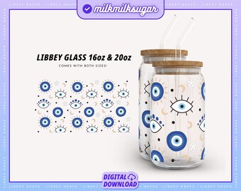 EVIL EYE SVG For Libbey 16oz Can Glass, Turkish/Hamsa Svg, Evil Eye Print Pattern, Cricut Cut Files Including Dxf, Png & Svg | Evil Eye