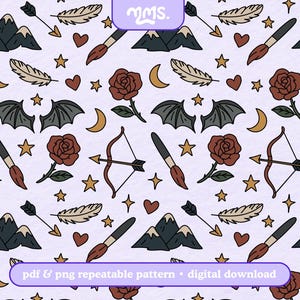 Fichier à motifs Velaris pour sublimation ou impression, conception transparente, papier numérique, motif livresques, fichier à motifs Booktok ACOTAR, cour de nuit