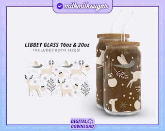 Winter Libbey 16oz and 20oz Can Glass Wrap For Cricut, Christmas Svg, Deer Svg, Holiday Svg Wrap, Snow Svg For Glass Can | Festive Fawn