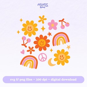 BLOEM GLIMLACH-SVG-bestand knippen voor Cricut of silhouet, Happy Face-sublimatieontwerp, bloembundel Svg, zomer tropische png | Hippieverliefdheid