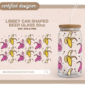 BANANE SVG für Libbey 20 Unzen Dosenglas, trendige SVG, Tropisches Sublimationsdesign, Obst Cricut Cut Dateien einschließlich Dxf, Png, SVG | Bananensplit