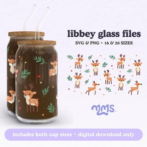 Cute Christmas Reindeer Libbey 16oz and 20oz Can Glass Wrap, Stick Deer Svg, Christmas Libbey Glass Winter Svg, Snow Svg, Holiday Cup Wrap