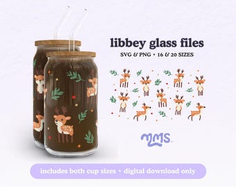 Cute Christmas Reindeer Libbey 16oz and 20oz Can Glass Wrap, Stick Deer Svg, Christmas Libbey Glass Winter Svg, Snow Svg, Holiday Cup Wrap