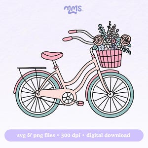 Fichier découpé Svg de bicyclette de printemps pour Cricut, Svg de fleurs de printemps, PNG mignon de printemps pour autocollants, signets, chemises, tasses Libbey, porte-clés