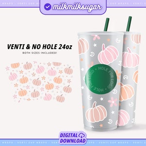 PASTELOWE DYNIE SVG dla Sbux Venti Cold Cup bez logo, słodkie Halloween SVG dla kubka 24oz, Pumpkin Wrap SVG, pliki Cricut Cut dla kubków