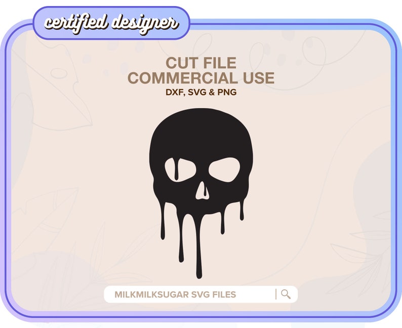 May include: A black and white digital illustration of a dripping skull. The skull is outlined in black and has white eyes. The dripping effect is created with black lines that extend from the skull's mouth and eyes.