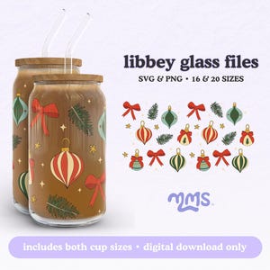 Christmas Libbey 16oz and 20oz Can Glass Wrap, Cute Christmas Svg, Retro Ornaments Libbey, Winter Svg, Christmas Cup Wrap | Vintage Sparkle